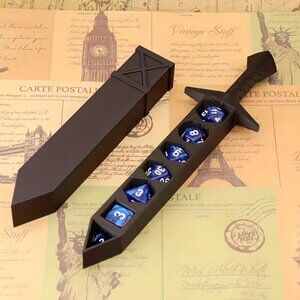 7 Dice w/Anime-Themed RPG Dice Sword Game System ABS Plastic Dice Storage Case